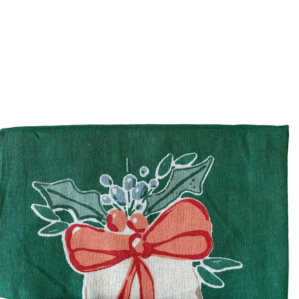 MAHOGANY Set of 2 Holiday Jingle Bell Flour Sack Kitchen Towels Christmas Green